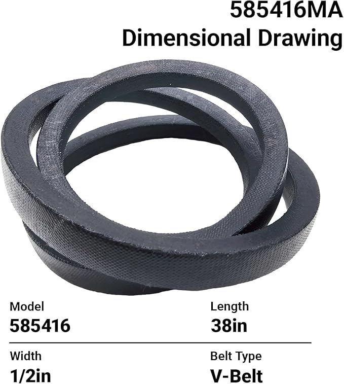 2-Pack 585416MA 585416 Auger Drive Belt for Murray Craftsman MTD Snow Blower, 1/2" x 38" Replacement Belt, Fits 754-0275 954-0275 954-0282 Ariens 07200021