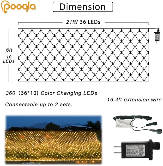 Warm White Net Lights, 360 LED Christmas Lights Outdoor, 21ft x 5ft Large Net Mesh String Lights, 8 Modes Twinkle Light Connectable Plug in for Bushes Halloween Hedge Yard Garden Party Decor