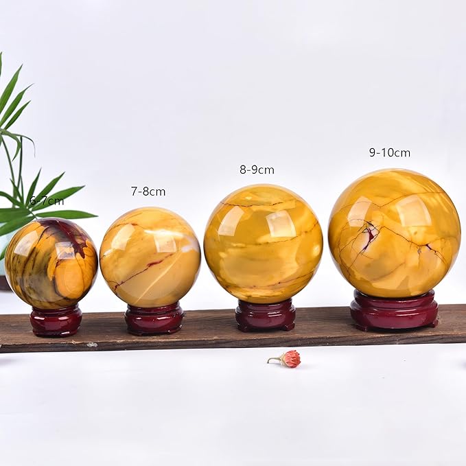 JIC Gem Natural Eggs Yolk Quartz Ball Sphere Big Gemstone Ball Healing Crystal Decorative Ball with Stand Chakra Meditation Reiki Desktop Decoration 9-10cm