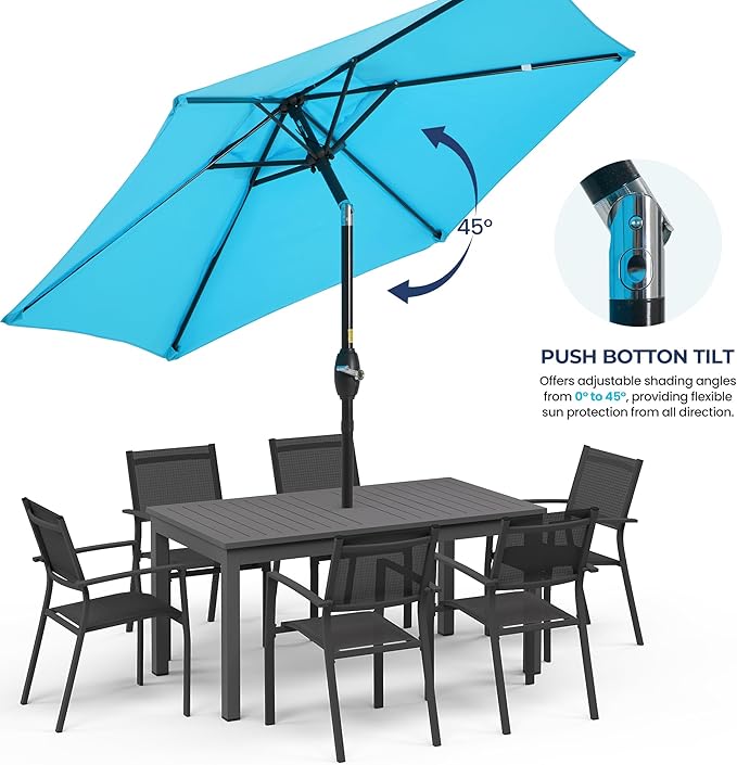 SUNVIVI OUTDOOR Outdoor Patio Umbrella, Patio Umbrella, Market Umbrella, Large Outdoor Umbrella, Metal Pole Umbrella with Push Button Tilt and Crank, Polyester Canopy