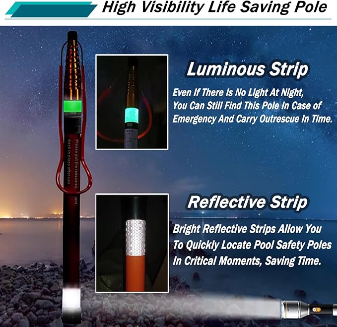 Telescopic Pool Rescue Hook with Pole, 16ft-30ft Adjustable Heavy Duty Pool Pole, Fibreglass Safety Hook Pools, Specialised Emergency Rescue Equipment for Drowning Victims (L:550cm/18ft)