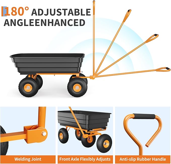 All-Terrain Garden Dump Cart with Removable Bed | 600Lb Heavy Duty Utility Wagon for Yard Work | 180° Pivoting Handle for Easy Control | Hauls Soil, Plants, Tools with Ease