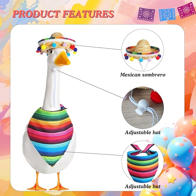Mexican Porch Goose Outfits for 23" Plastic Porch Goose Outfit Goose Clothes for Cement Goose for Indoor Outdoor Garden Yard Lawn Patio Art Decor(MXG)