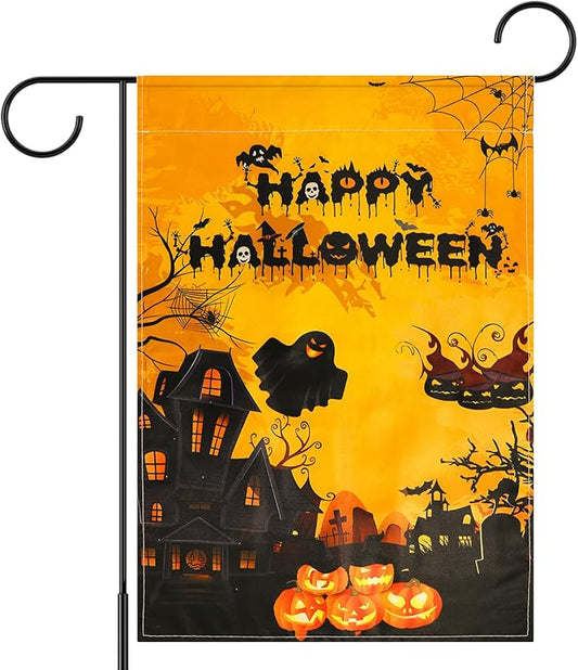 Halloween Holiday Garden Flags 12x18 Inch Vertical Double Sided Pumpkin Lantern Spider Web Ghost Flags for Home Yard Lawn Outdoor Decorations