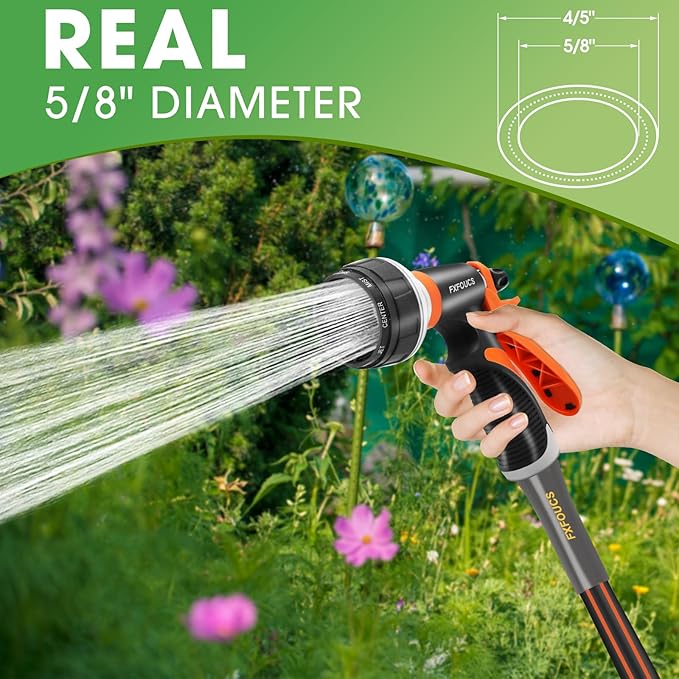 Heavy Duty Garden Hose – 5/8 Inch Flexible, Lightweight Hybrid Hose with 600 PSI Burst Pressure, Swivel Handle, and Durable Copper Male/Female Fittings (Black with hose sprayer, 75FT)