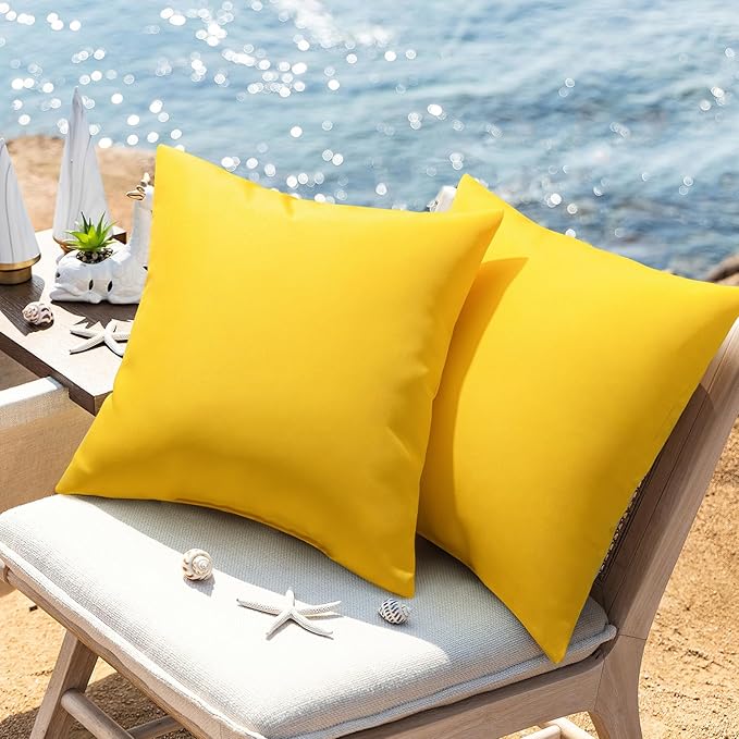 Phantoscope Pack of 2 Premium Dual Usage Outdoor Pillow Inserts, Waterproof Throw Pillows No Cover Needed, Colorful Decorative Couch Sham Cushion Stuffer Patio Couch Tent, Yellow 20 x 20 Inches