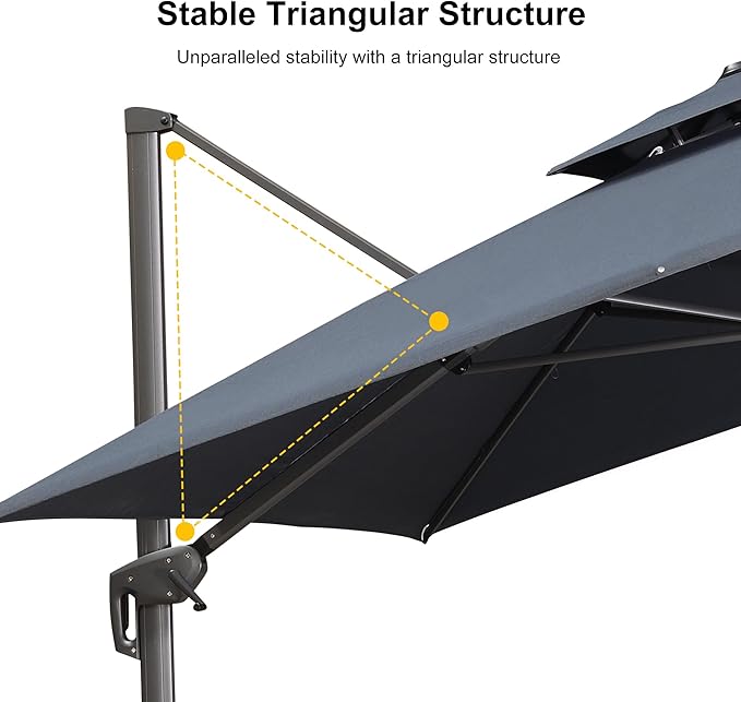 PURPLE LEAF 10' x 13' Cantilever Patio Umbrella Outdoor Umbrella with 330lbs Base Large Rectangular Windproof Offset Umbrella for Pool Deck Garden, Graphite Grey