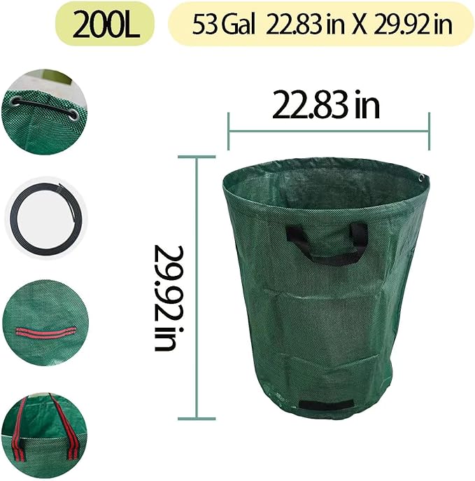Reusable Yard Waste bags,Collapsible Leaf Bag with Gardening Gloves,Yard Debris Collapsible Bag With 4 Handles, for Leaves, Lawn Debris & Grass Clippings (53Gallon)
