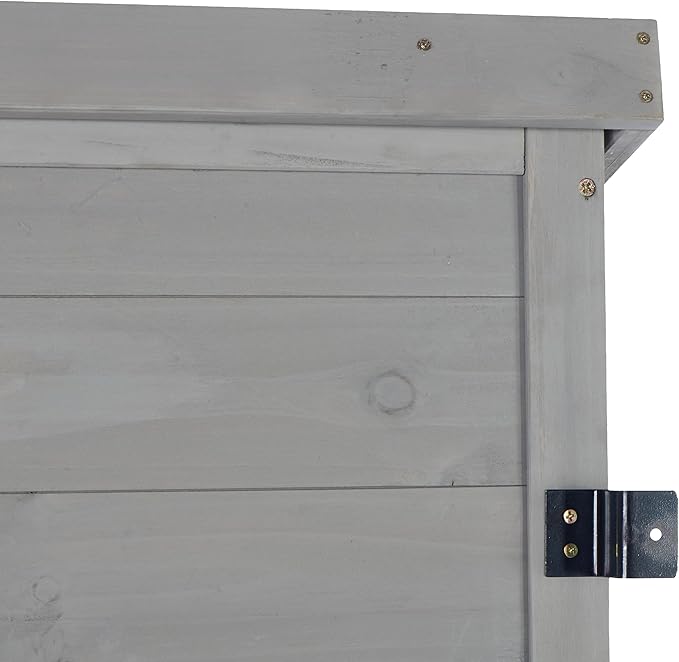 Stylish Grey & Solid Wood Outdoor Storage Shed – Durable Metal Top Vertical Tool Cabinet Ideal for Backyard, Garden, and Patio Organization