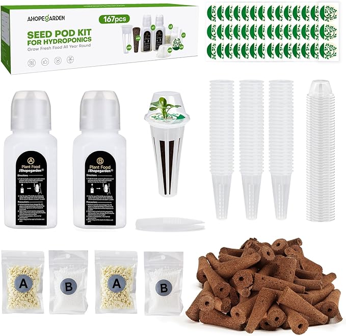 Ahopegarden 167 Pcs Seed Kit for Aerogarden for Gardencube Hydroponics Growing System, Grow Kit for Indoor Garden with 40 Grow Sponges, 40 Grow Baskets, 40 Covers, 40 Labels, 6 A&B Plant Food