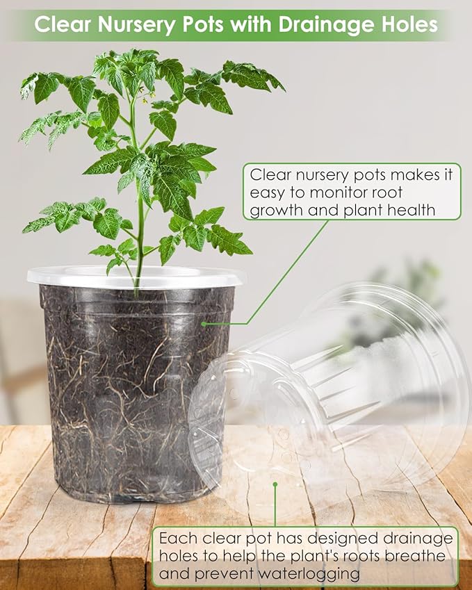 PACETAP 40Pack 6.5/5/4/3.5 Inch Reinforced Clear Nursery Pots with Drainage Holes, Variety Pack Plastic Plant Pots with 20 Plant Labels for Indoor Outdoor Flower Seed Starter