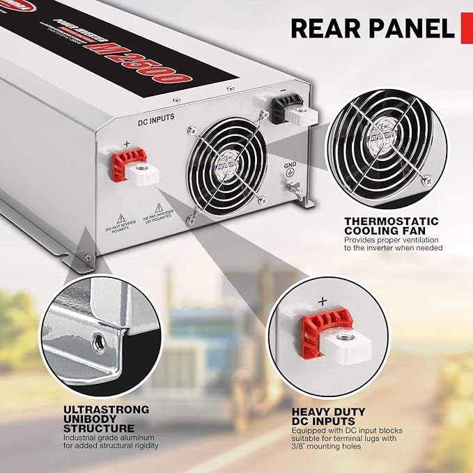 Tundra M Series - Truck Power Inverter - Modified Sine Wave 2500W / 12 Volts DC to 120 Volts AC - M2500