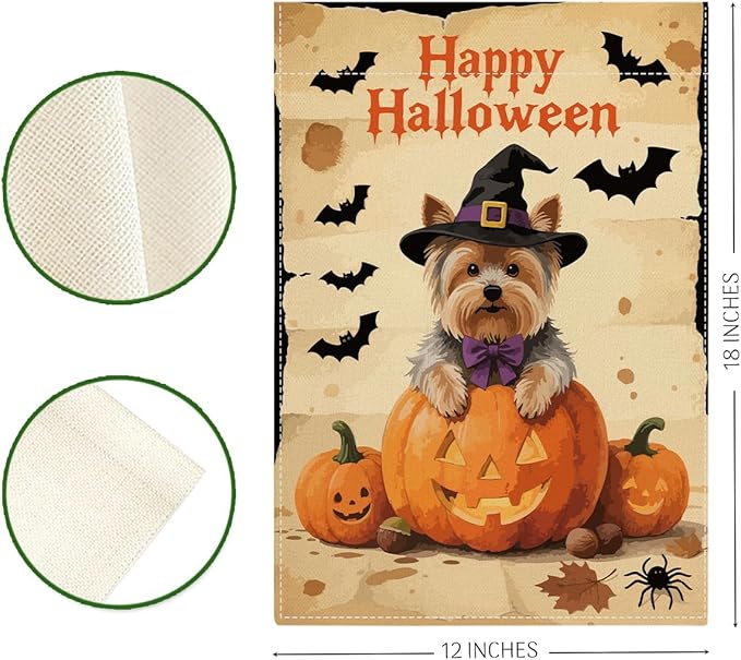 Halloween Garden Flag Yorkshire Bat Fall Halloween Themed Holiday Party Outside Outdoor Lawn Decorations Yard Flag Double Sided 12x18 Inch