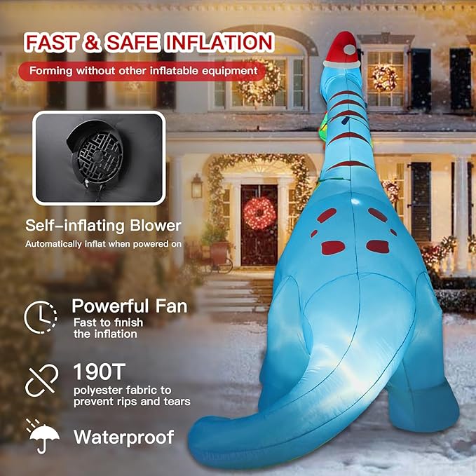 10 FT Christmas Inflatable Outdoor Decorations, Giant Christmas Dinosaur Blow up Yard Decor with Christmas Hat & Tree, Built-in LED Lights Xmas Holiday Decorations for Outside Lawn Garden Indoor