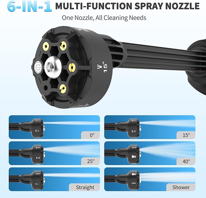 Cordless Pressure Washer 2000 PSI Portable Power Washer Kit with 6-in-1 Adjustable Spray Nozzle Dual 21V 8000mAh Batteries Foam Pot for Car Garden Patio Driveway Outdoor Cleaning