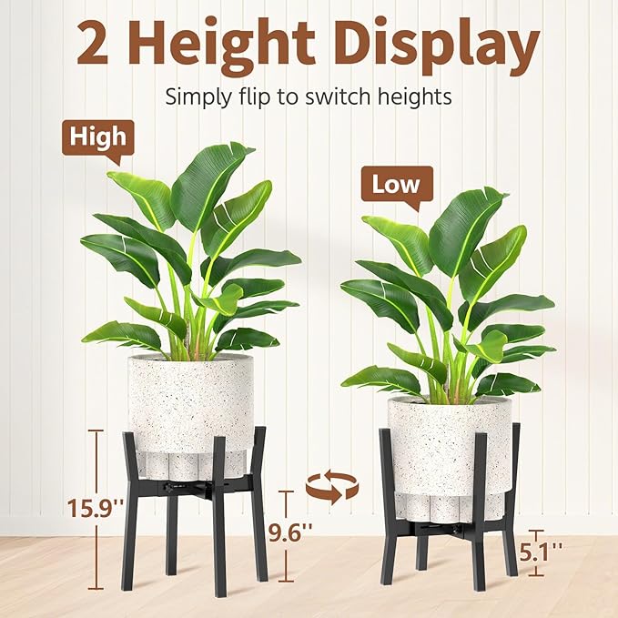 LASZOLA Black Adjustable Plant Stand for Single Large Outdoor Indoor Planters, Heavy Duty Metal Floor Fern Holder Fits 8 to 12 Inch Pots, Elevated Big Flower Stool for Patio – Pot Not Included, 1 Pack