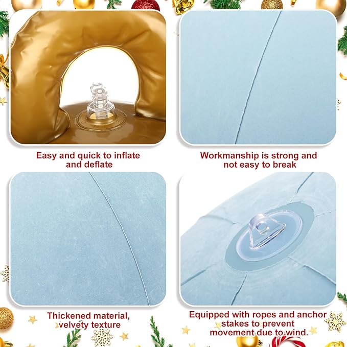 Jetec 3 Pcs 32 Inch Giant Velvet Christmas Inflatable Balls Ornament Flocked Xmas PVC Inflatable Flocked Ball Ornaments for Christmas Holiday Outdoor Blow up Yard Decor(Gray Blue)