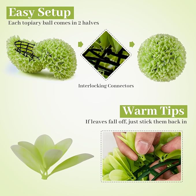 Goplus 11 Inch Topiary Balls Artificial Outdoor Set of 2, Faux Boxwood Ball, Fake Plant Sphere, Round Artificial Plant Balls for Front Door, Porch, Backyard, Balcony, Home Décor (Green)