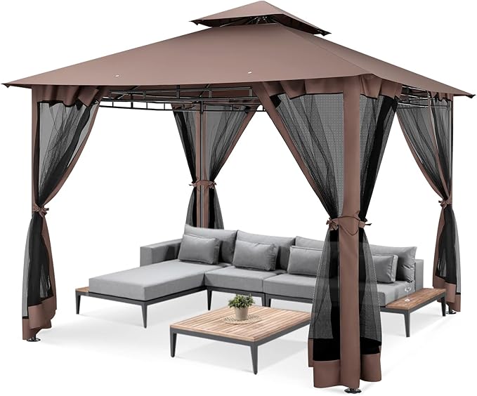 COBIZI Gazebo with Improved Cold-Proof Nettings Winter Gazebos on Clearance Heavy Duty Gazebo Double Roof with Metal Frame Gazebo Tent for Patio, Deck (Frame Thickened)