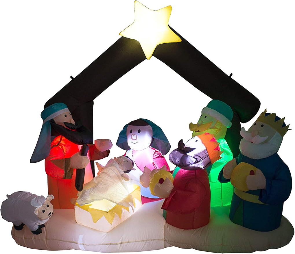 TRMESIA Christmas Inflatable Nativity Sets for Christmas Outdoor Decoration with Flashing LED Lights,Outdoor Inflatable Nativity Scene Set Lighted Blow up Baby Jesus Yard Indoor Props