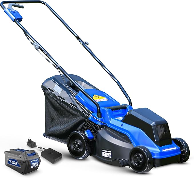 Wild Badger Power 40V 14" Cordless Lawn Mower, Up to 1600sq.ft, Brushless Motor, 5 Height Settings, Bagging & Mulching, Quick-Fold, 4.0Ah Battery & Fast Charger Included