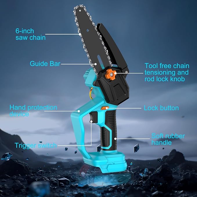 Mini Chainsaw for Dewalt 20V MAX Battery, 6-Inch Brushless Cordless Pruning Chainsaw, Security Lock, Battery Powered for Wood Cutting Tree Trimming Camping(No Battery)