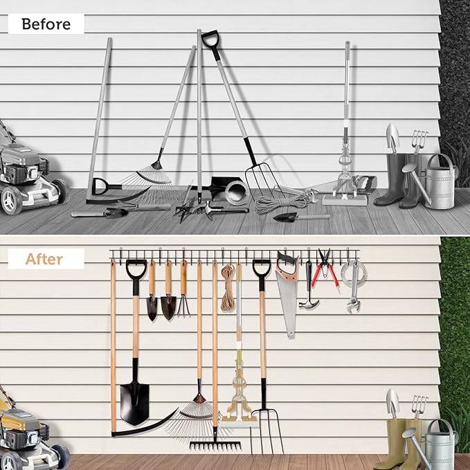 Garden Tool Organizer, Garage Tool Organizer and Storage Wall Mount for Shed Organization, 4 Pack All Metal Yard Lawn Tool Organizer for Garage Hanger, Shovel Golder for Rakes, Hoes, Hoses