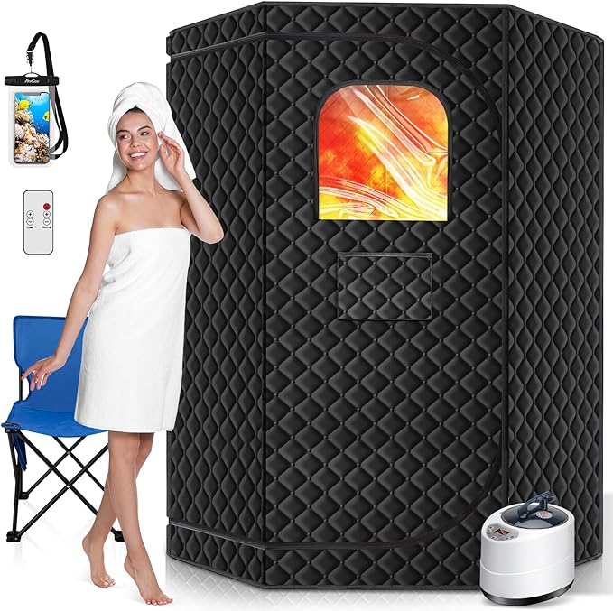 Portable Steam Sauna for Home, Portable Sauna Box Full Body for Home with 9 Adjustable Heat Levels, Steam Sauna with 3L 1500W Steamer, Folding Chair, 99 Minute Timer