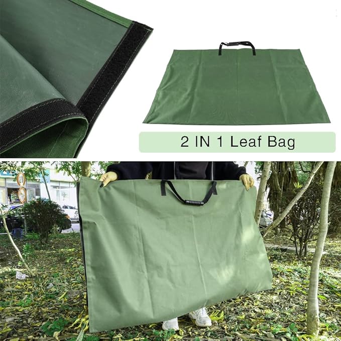 Leaf Bag for Collecting Leaves Reusable Garden Yard Waterproof 2 IN 1 Leaf Tarp Waste Bags Trash Canvas Heavy Duty Storage Lawn Container Collapsible with Handles for Collecting Leaves