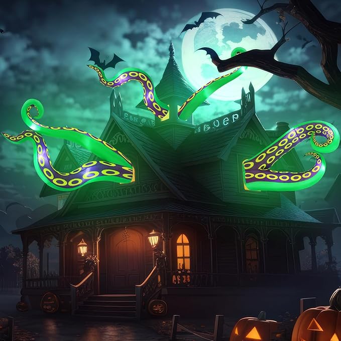 4 Pcs 6 FT Lighted Giant Inflatable Octopus Tentacles for House Trunk or Treat Blow up Halloween Car Decorations with Build in LED Lights for Window Door Roof Prop Outdoor