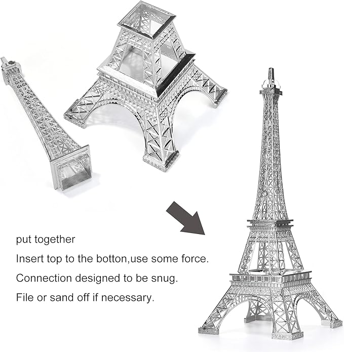 ESHATO Silver Metal Eiffel Tower Statue, 10inch Decorative Figurine Replica Stand Holder for Cake Topper Table Decor Gift Party Home Decoration