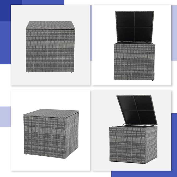 Patiorama 88 Gallon Wicker Deck Box, Indoor/Outdoor Storage Box for Patio Cushions and Gardening Tools - Resin Rattan Patio Cushion Storage Bin, Grey