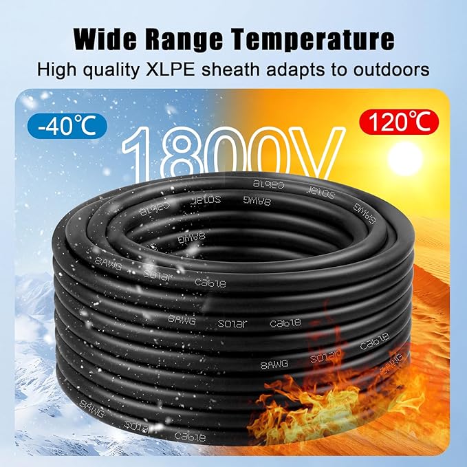 8 AWG Solar Cable 150FT Red + 150FT Black Tinned Copper Wire, 8 Gauge Solar Panel Wire for RV, Automotive, Trailer, Marine, Outdoors