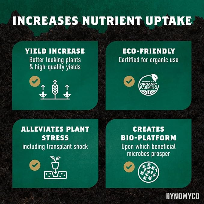 DYNOMYCO Mycorrhizal Inoculant - Plant Growth & Root Treatment, Concentrated Mycorrhiza Formula, Boosts Nutrient Uptake, Mycorrhizae Plant Food for Resilience & Fertilizer (340g / 12oz)