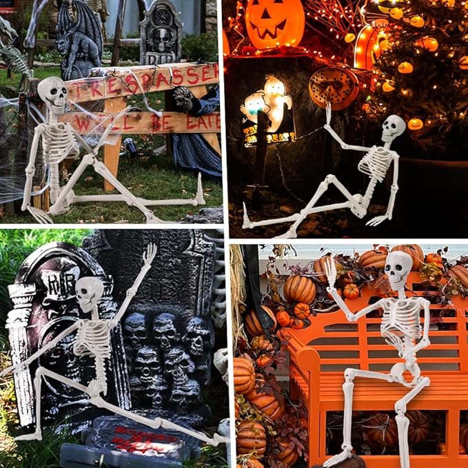 YUJUN 36'' Halloween Skeleton Decoration with Dog Skeleton, 3ft Full Body Posable Skeleton Realistic Plastic Bones Movable Joints for Halloween Party Yard Haunted House Props Indoor Outdoor Decor