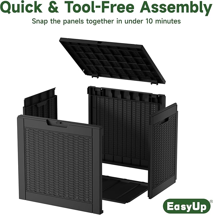 EasyUp 32 Gallon Resin Deck Box Waterproof, UV Resistant Outdoor Storage Box for Delivery, Garden, Patio,and Porch, Rattan Black