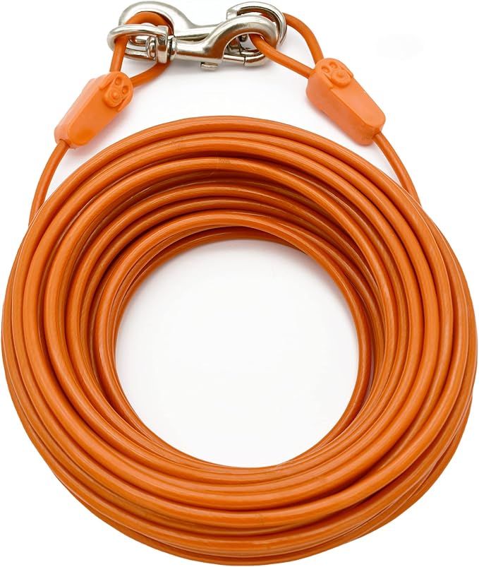 IntelliLeash 70FT Tie-Out Cables for Large Dogs - Strong, Safe, and Durable Dog Tie-Outs for up to 250 Pounds - Weather and Wear Resistant Galvanized Aircraft Cable for Outside Use