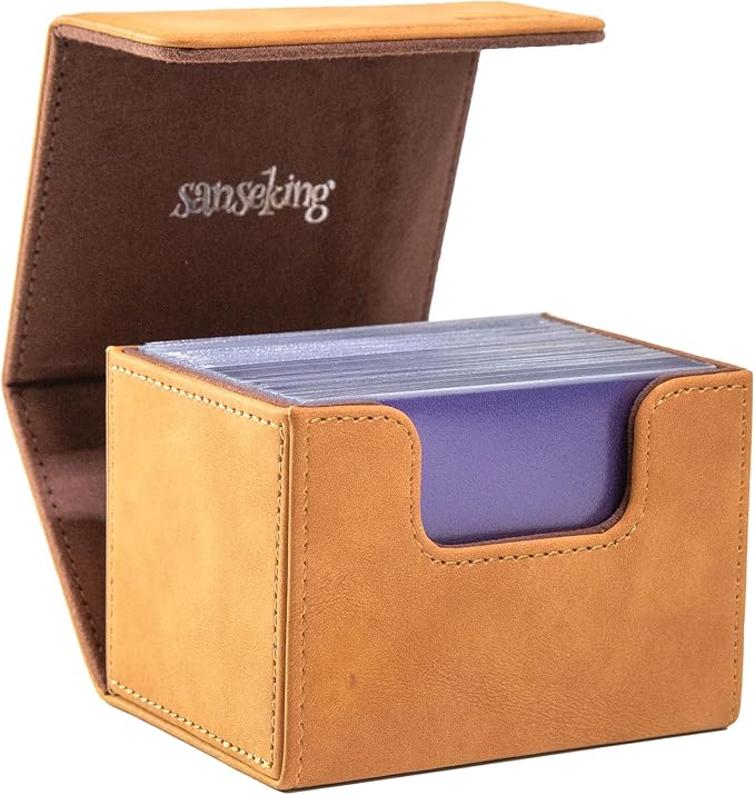 Magic Card Deck Box for MTG Single Deck Card Box fits 100+ TCG Sleeved Cards Soft Leather Card Box Top loading Card Boxes Magic Gift for MTG TCG CCG (Horizontal,Brown)