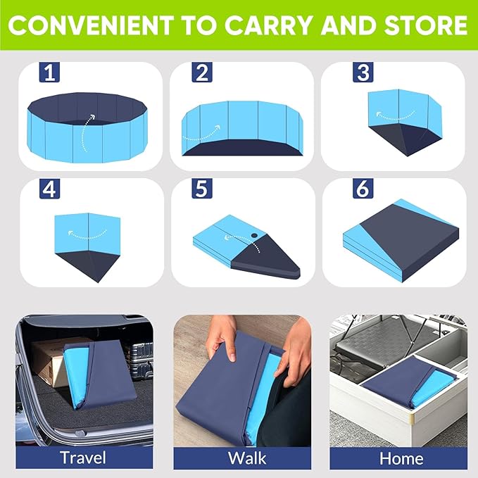 Dog Pool, Foldable Pet Swimming Pool with 6mm High-Strength PP Board, Hard Plastic Collapsible Doggy Pools for Small Dogs Kitty Duck, Non-Slip Doggie Bathtub Quick to Set Up and Drainage Hole, 63.2"