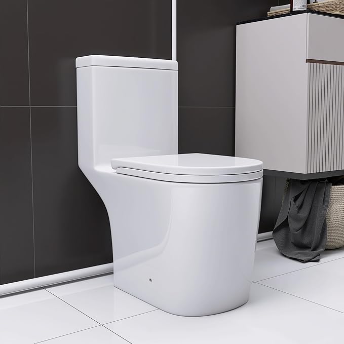 WinZo 450W Macerator Pump Toilet For Basement,Elongated 17-inch Tall Comfort Seat,Powerful Macerating Toilet System With 3 Water Inlet & Ac Vent