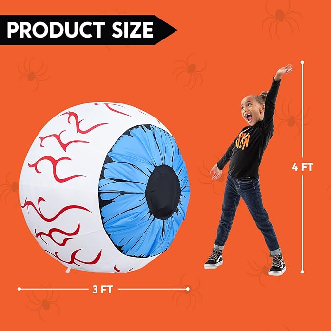 Joiedomi 3Ft Halloween Inflatable Large Set of Eyes, Light Up Eyeball with Build-in LEDs, Blow Up Inflatable for Halloween Party Indoor, Outdoor, Yard, Garden, Lawn Decorations for Yard (Blue)