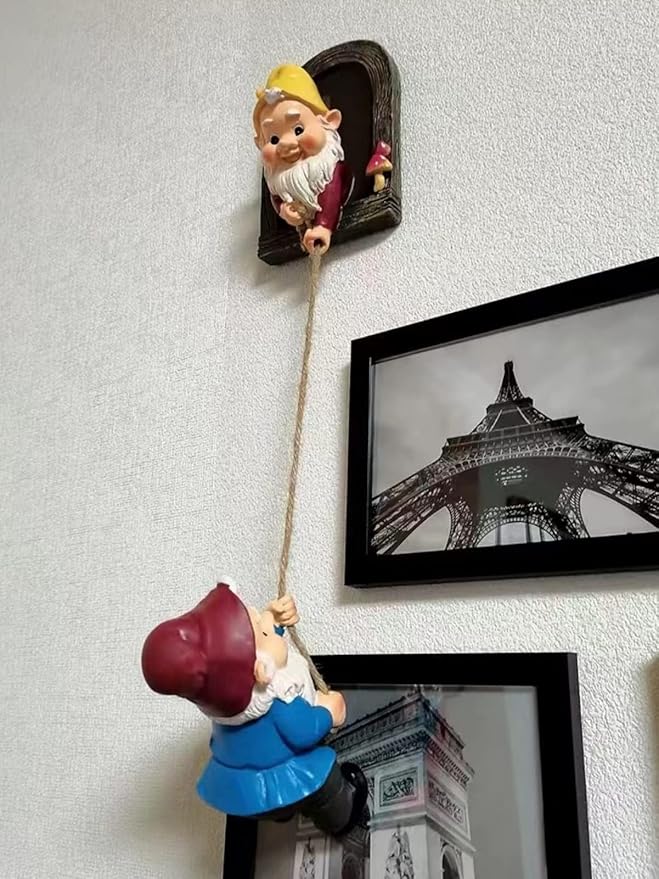 Outdoor Garden Gnome Statue,Climbing Elves Garden Sculpture,Gnome Tree Hugger Figurines Decor,Fairy Hanging Decor Miniature Figurines Garden Gnome Landscape Figurine for Lawn Balcony Patio