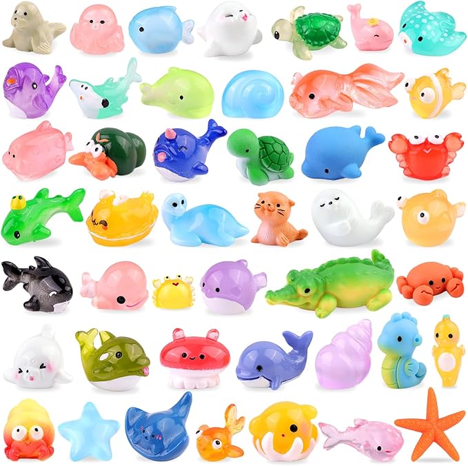 45PCS Mini Resin Animals Tiny Cute Ocean Figurines, Miniature Sea Figures to Hide, Little Animal Toys Small Accessories for Topper Desk Garden Dollhouse Landscape Aquarium Ornaments Crafts & Decor
