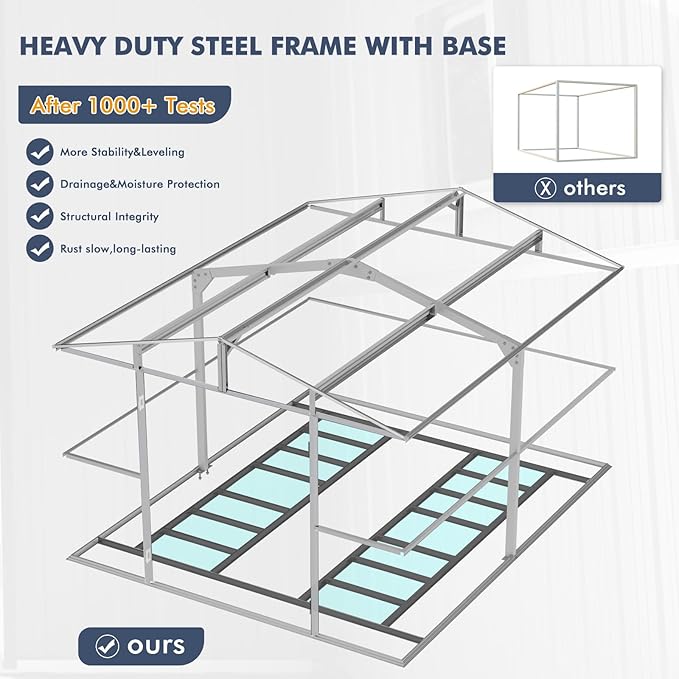 10x12 FT Metal Outdoor Storaged Shed with Floor Base Waterproof Reinforced Frame with Unique Clear Roof Skyview Windows Air Vents Door for Garden Patio Backyard Large Tools Storage Lawnmower,Dark Grey