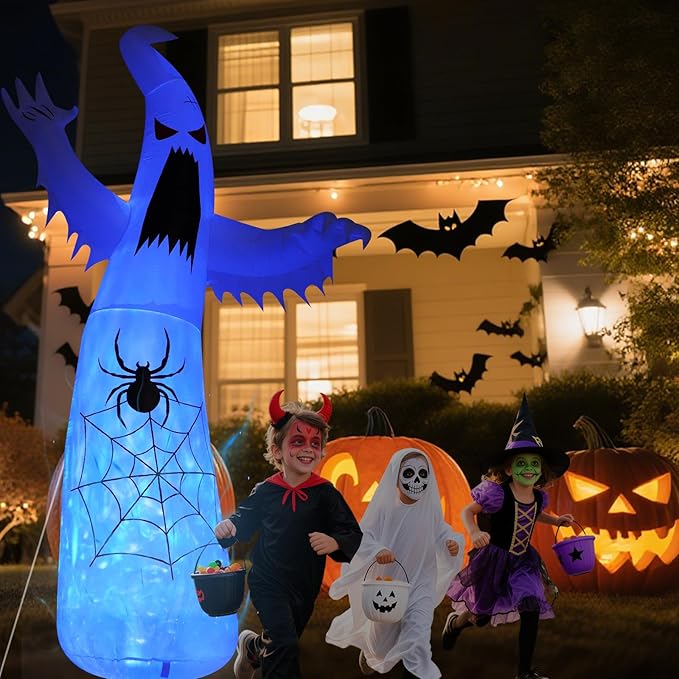 Halloween Inflatable Ghost Decoration, LED Color Changing Lights, Outdoor Yard Decor with Wings (8FT Thriller Spider Ghost)