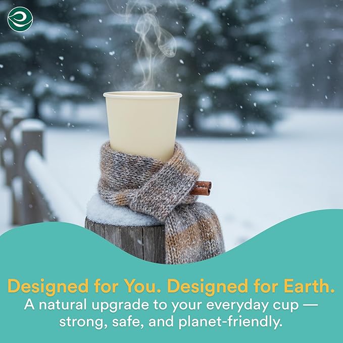 ECO SOUL 100% Compostable Plant-Based 16oz Hot Cups | (25 Count, 16 oz Hot Cups) | Disposable Bagasse Paper Cups | Eco-friendly Cups | Sturdy, Microwave & Oven Safe