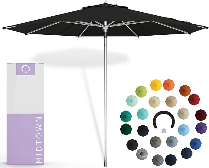 Midtown Umbrellas Push Pop Sunbrella Umbrella 9 Feet Outdoor Umbrella in Black Acrylic - Patio Umbrella, Backyard Umbrella, Garden Umbrella, Picnic Table Umbrella & Pool Umbrella - Black Pole