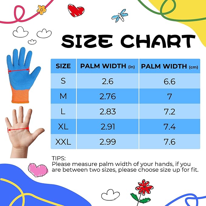 HANDLANDY 2 Pairs Kids Gardening Gripper Gloves, Foam Rubber Coated Children Toddler Garden Yard Work Outdoor Playing Gloves for Girls Boys (Size M)