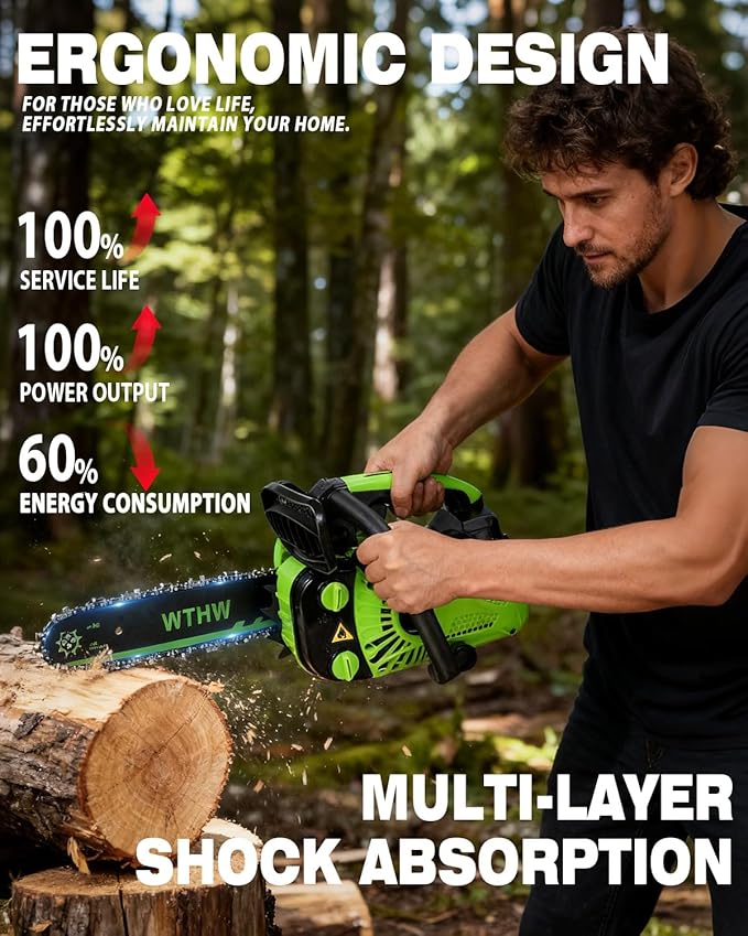25.4CC Gas Powered Chainsaw 12 Inch, Lightweight Top Handle Handheld Chainsaw with Quenched Chain, Auto Lubrication, Safety Lock & Quick Stop for Tree Wood Cutting