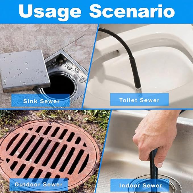 Sewer Jetter Kit for Pressure Washer 100FT, 5800PSI Water Jet Drain Cleaner Hose with 4 Sewer Jetting Nozzles, 1/4 Inch NPT Corner, Waterproof Tape and Handle Strap